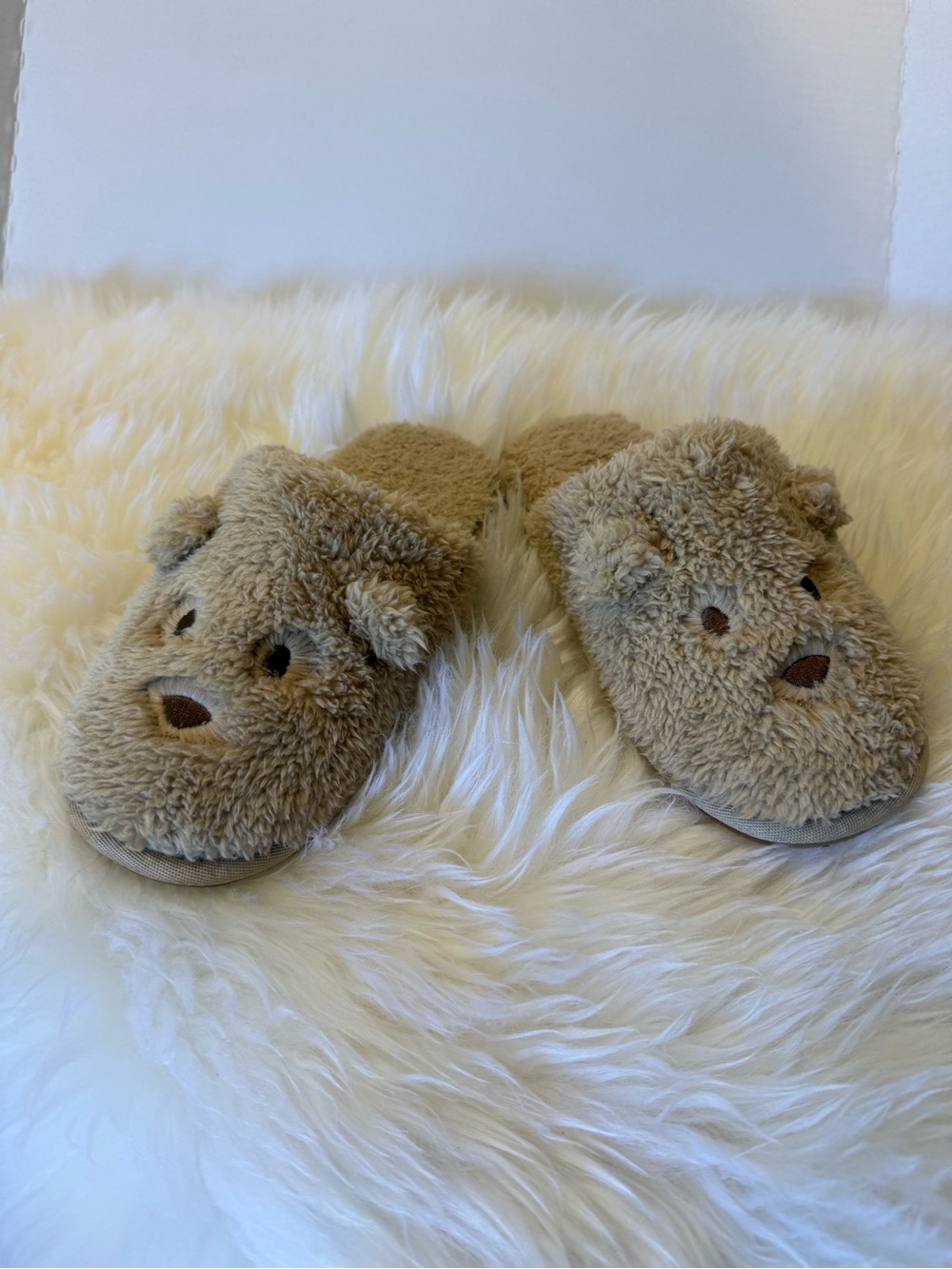 Rylee + Cru Cozy Bear Kids Slippers - Light Brown Plush